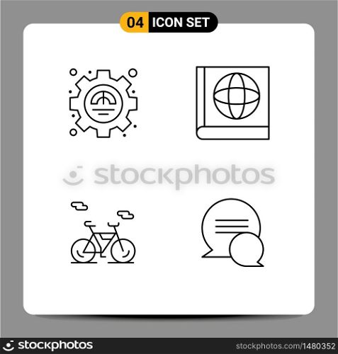 4 Universal Line Signs Symbols of efficiency, chat, productivity, bike, messages Editable Vector Design Elements