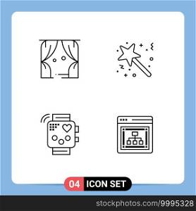4 Universal Line Signs Symbols of entertainment, activity, usa, star, fitness Editable Vector Design Elements