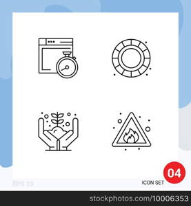 4 Universal Line Signs Symbols of file, money, computing, process, alert Editable Vector Design Elements