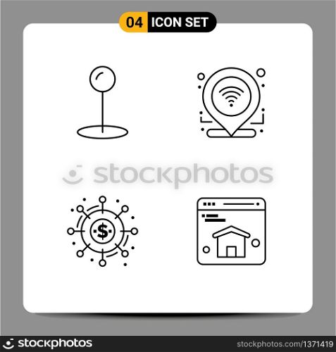 4 Universal Line Signs Symbols of maps, donation, gps, campaign, browser Editable Vector Design Elements