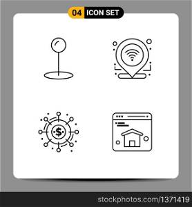 4 Universal Line Signs Symbols of maps, donation, gps, campaign, browser Editable Vector Design Elements
