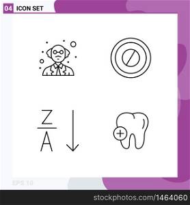 4 Universal Line Signs Symbols of person, hospital, medical, alphabetical, tooth Editable Vector Design Elements