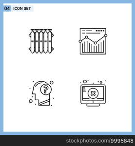 4 Universal Line Signs Symbols of radiator, answer, warm, web, head Editable Vector Design Elements