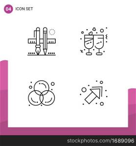 4 Universal Line Signs Symbols of stationary, art, scale, glasses, color Editable Vector Design Elements