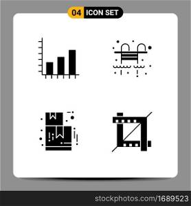4 Universal Solid Glyph Signs Symbols of analysis, shop, graph, swimming pool, design Editable Vector Design Elements