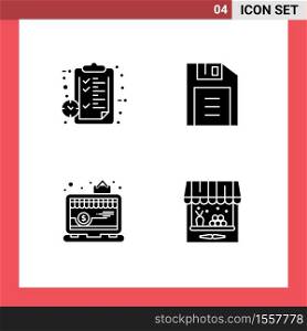 4 Universal Solid Glyph Signs Symbols of clipboard, online, page, office, laptop Editable Vector Design Elements