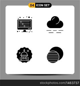 4 Universal Solid Glyph Signs Symbols of equalizer, muslim, waves, weather, pray Editable Vector Design Elements