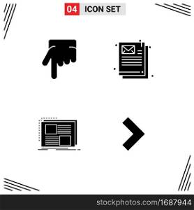 4 Universal Solid Glyph Signs Symbols of finger, page, document, content, arrow Editable Vector Design Elements