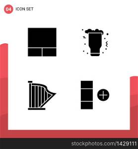 4 Universal Solid Glyph Signs Symbols of grid, instrument, night, glass, sound Editable Vector Design Elements