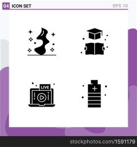 4 Universal Solid Glyph Signs Symbols of magic, video, witch, education, laptop Editable Vector Design Elements