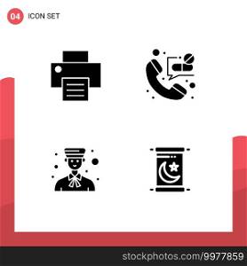4 Universal Solid Glyph Signs Symbols of printer, boy, call, emergency call, professional Editable Vector Design Elements