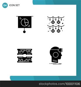 4 Universal Solid Glyphs Set for Web and Mobile Applications business, cards, pie, garland, computer Editable Vector Design Elements