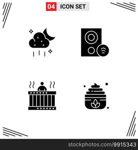 4 Universal Solid Glyphs Set for Web and Mobile Applications cloud, hot, weather, gadget, relax Editable Vector Design Elements