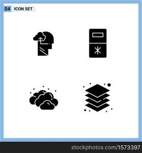 4 Universal Solid Glyphs Set for Web and Mobile Applications experience, weather, head, refrigerator, layers Editable Vector Design Elements