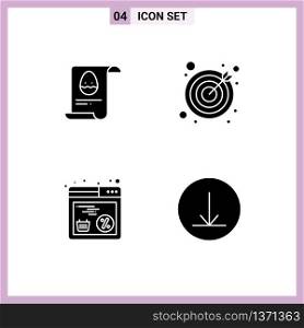 4 Universal Solid Glyphs Set for Web and Mobile Applications file, shopping, egg, target, circle Editable Vector Design Elements