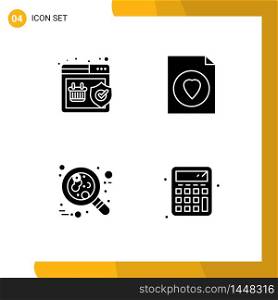 4 Universal Solid Glyphs Set for Web and Mobile Applications quality, cell, shopping, file, red Editable Vector Design Elements