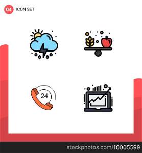 4 User Interface Filledline Flat Color Pack of modern Signs and Symbols of cloud, communication, weather, health, support Editable Vector Design Elements