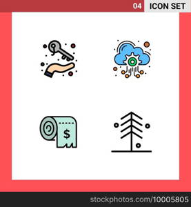 4 User Interface Filledline Flat Color Pack of modern Signs and Symbols of growing, budget, keys, hosting, costs Editable Vector Design Elements