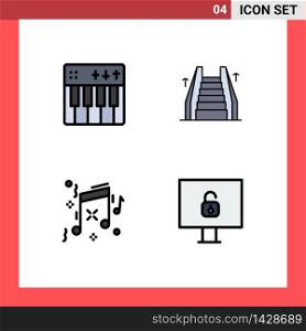 4 User Interface Filledline Flat Color Pack of modern Signs and Symbols of celebration, birthday, music, elevator, party Editable Vector Design Elements