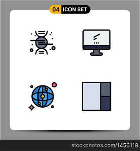 4 User Interface Filledline Flat Color Pack of modern Signs and Symbols of dna, map, computer, imac, grid Editable Vector Design Elements