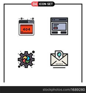 4 User Interface Filledline Flat Color Pack of modern Signs and Symbols of browser, gear, action, interface, plugin Editable Vector Design Elements
