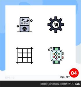 4 User Interface Filledline Flat Color Pack of modern Signs and Symbols of ipod, setting, player, e, watch Editable Vector Design Elements