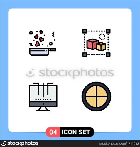 4 User Interface Filledline Flat Color Pack of modern Signs and Symbols of cooking, engine, romance, processing, optimization Editable Vector Design Elements