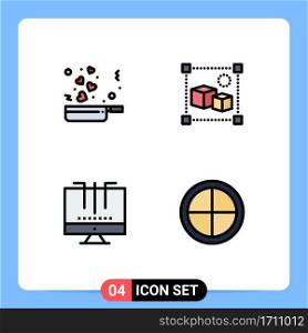 4 User Interface Filledline Flat Color Pack of modern Signs and Symbols of cooking, engine, romance, processing, optimization Editable Vector Design Elements
