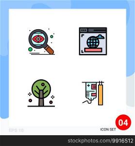 4 User Interface Filledline Flat Color Pack of modern Signs and Symbols of search, tree, eye, web, hospital Editable Vector Design Elements