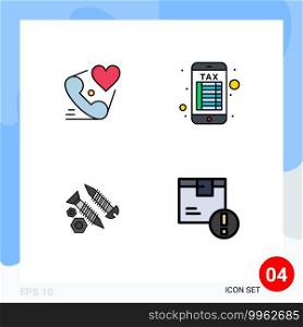 4 User Interface Filledline Flat Color Pack of modern Signs and Symbols of telephone, building, love, online banking, tool Editable Vector Design Elements