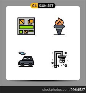 4 User Interface Filledline Flat Color Pack of modern Signs and Symbols of design, car, flame, holding, vehicle Editable Vector Design Elements
