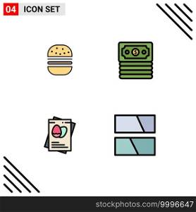 4 User Interface Filledline Flat Color Pack of modern Signs and Symbols of burger, eggs, food, money, editing Editable Vector Design Elements