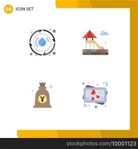 4 User Interface Flat Icon Pack of modern Signs and Symbols of droop, japanese, energy, park, bag Editable Vector Design Elements