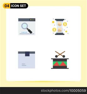 4 User Interface Flat Icon Pack of modern Signs and Symbols of engine, box, page, hour, goods Editable Vector Design Elements