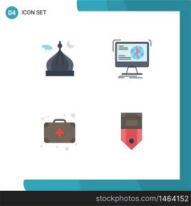 4 User Interface Flat Icon Pack of modern Signs and Symbols of mosque, web, moon, content, camping Editable Vector Design Elements