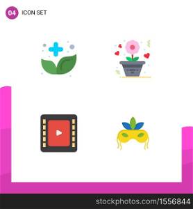 4 User Interface Flat Icon Pack of modern Signs and Symbols of alternative, cienma tape, herbal, love, cinematography Editable Vector Design Elements