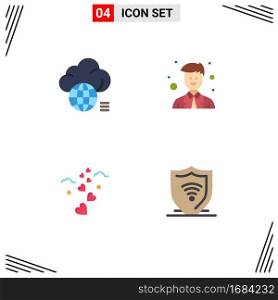4 User Interface Flat Icon Pack of modern Signs and Symbols of cloud, hearts, storage, man, loving Editable Vector Design Elements