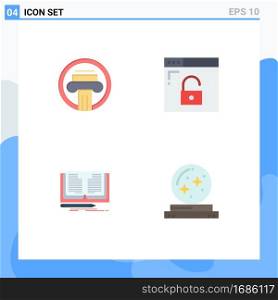 4 User Interface Flat Icon Pack of modern Signs and Symbols of column, writing, decoration, internet, book Editable Vector Design Elements