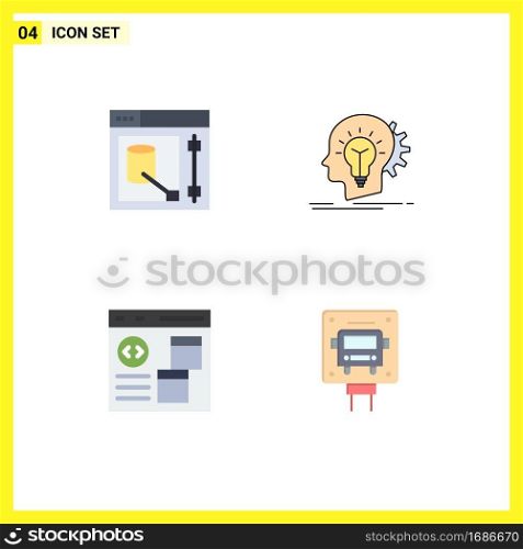 4 User Interface Flat Icon Pack of modern Signs and Symbols of design, app, web, head, coding Editable Vector Design Elements