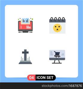 4 User Interface Flat Icon Pack of modern Signs and Symbols of learning, celebration, webinar, calendar, cross Editable Vector Design Elements