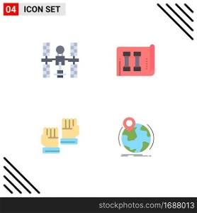4 User Interface Flat Icon Pack of modern Signs and Symbols of complex, glove, satellite, fitness, goalkeeper Editable Vector Design Elements