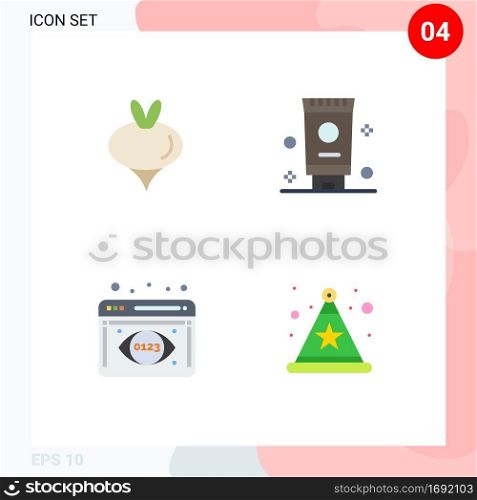 4 User Interface Flat Icon Pack of modern Signs and Symbols of food, data visualization, spring, bath, hat Editable Vector Design Elements