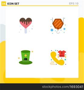 4 User Interface Flat Icon Pack of modern Signs and Symbols of ice cream, ireland, construction, glasss, commerce Editable Vector Design Elements