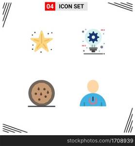 4 User Interface Flat Icon Pack of modern Signs and Symbols of beach, idea, star, construction, snack Editable Vector Design Elements