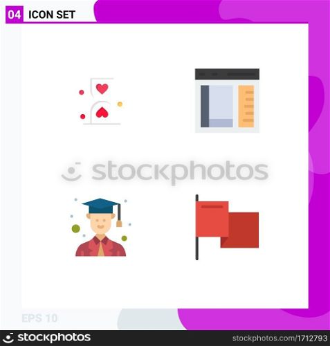 4 User Interface Flat Icon Pack of modern Signs and Symbols of heart, page, hour, coding, graduate Editable Vector Design Elements