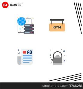 4 User Interface Flat Icon Pack of modern Signs and Symbols of connect, marketing, server, sign, breakfast Editable Vector Design Elements