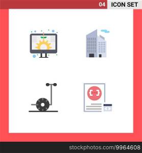 4 User Interface Flat Icon Pack of modern Signs and Symbols of digital, segway, screen, skyscraper, coding Editable Vector Design Elements