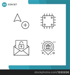 4 User Interface Line Pack of modern Signs and Symbols of add, email, chipset, gadget, unlock Editable Vector Design Elements