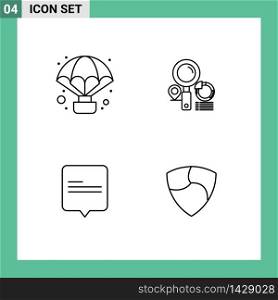 4 User Interface Line Pack of modern Signs and Symbols of adventure, comment, observation, finder, nem Editable Vector Design Elements