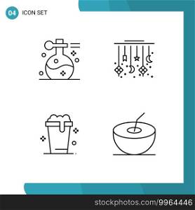 4 User Interface Line Pack of modern Signs and Symbols of beauty, decoration, spa, moon, soup Editable Vector Design Elements
